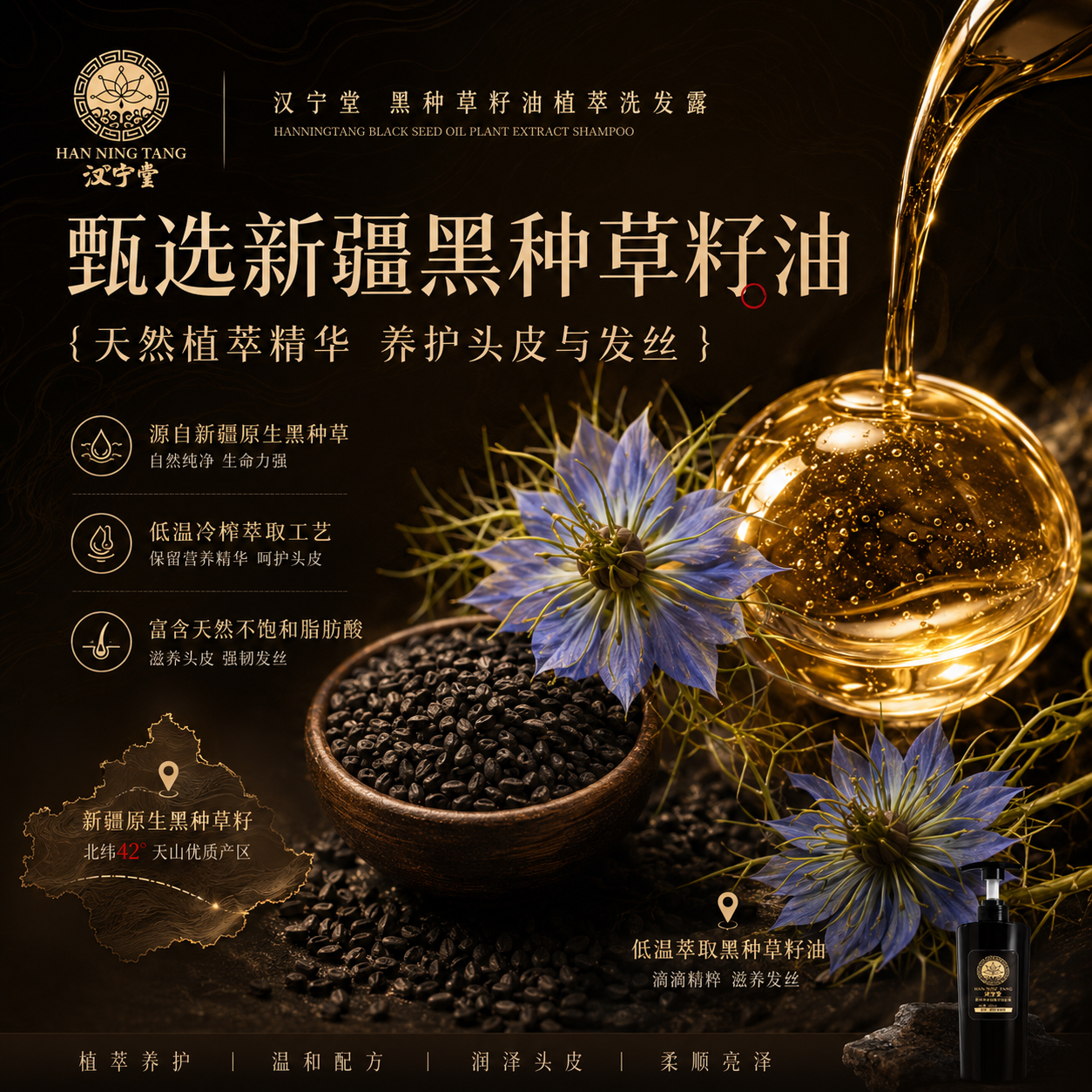 黑种草籽油植萃洗发露原料视觉图